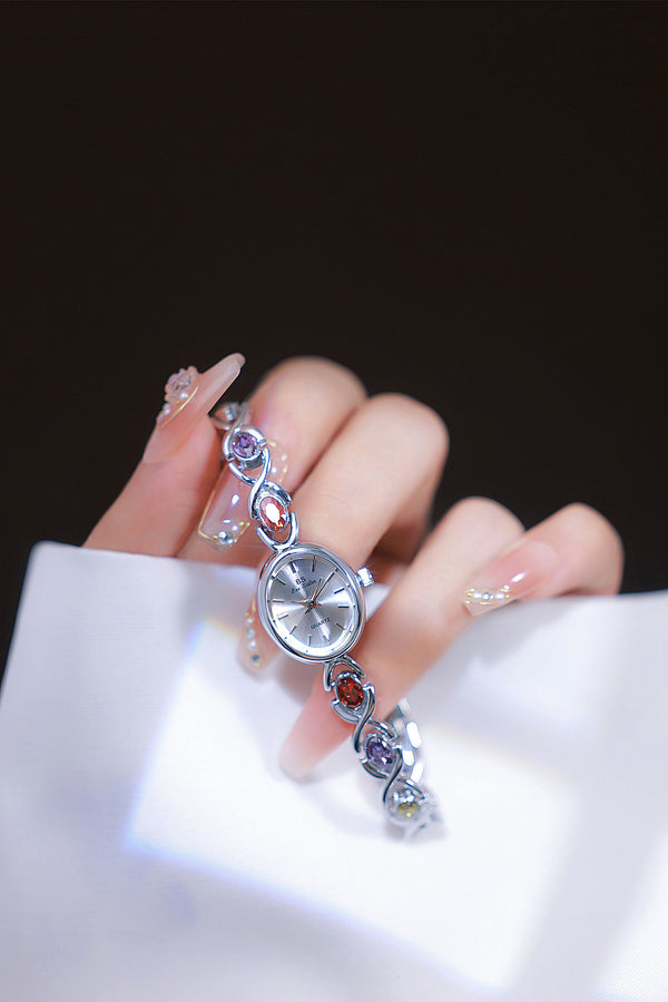 Oval Dial Multi-Gemstone Link Watch