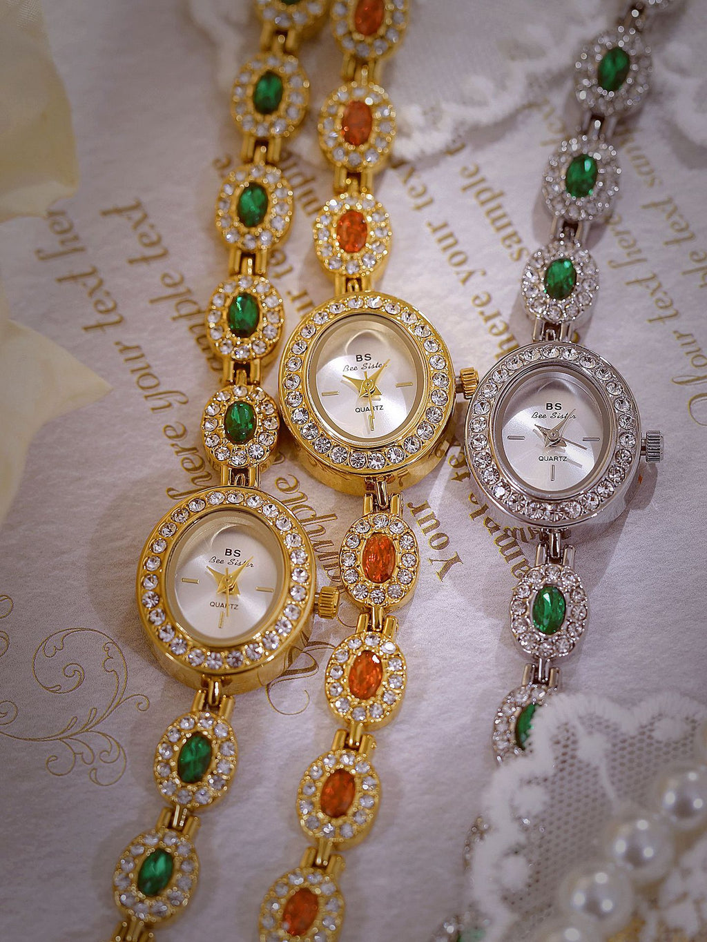 Oval Gemstone Crystal Link Bracelet Watch