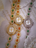 Oval Gemstone Crystal Link Bracelet Watch