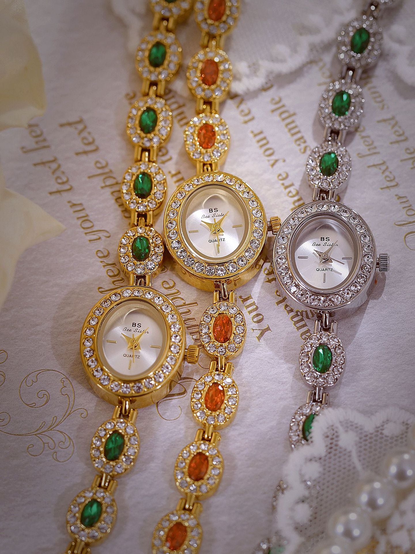 Oval Gemstone Crystal Link Bracelet Watch