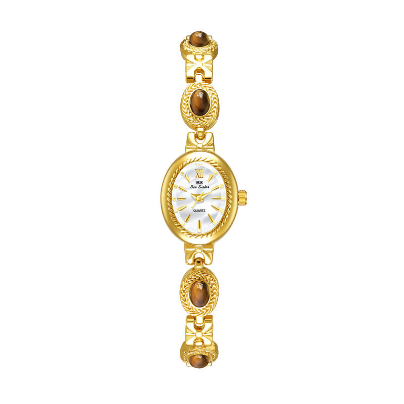 Oval Dial Gemstone Link Bracelet Watch
