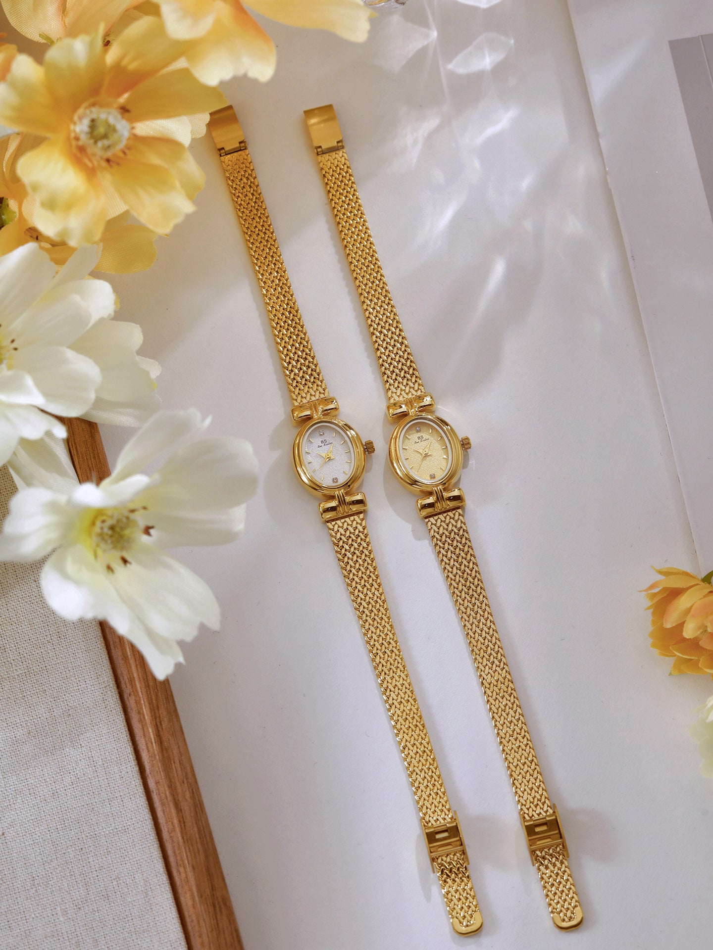 Oval Dial Diamond Accented Link Bracelet Watch