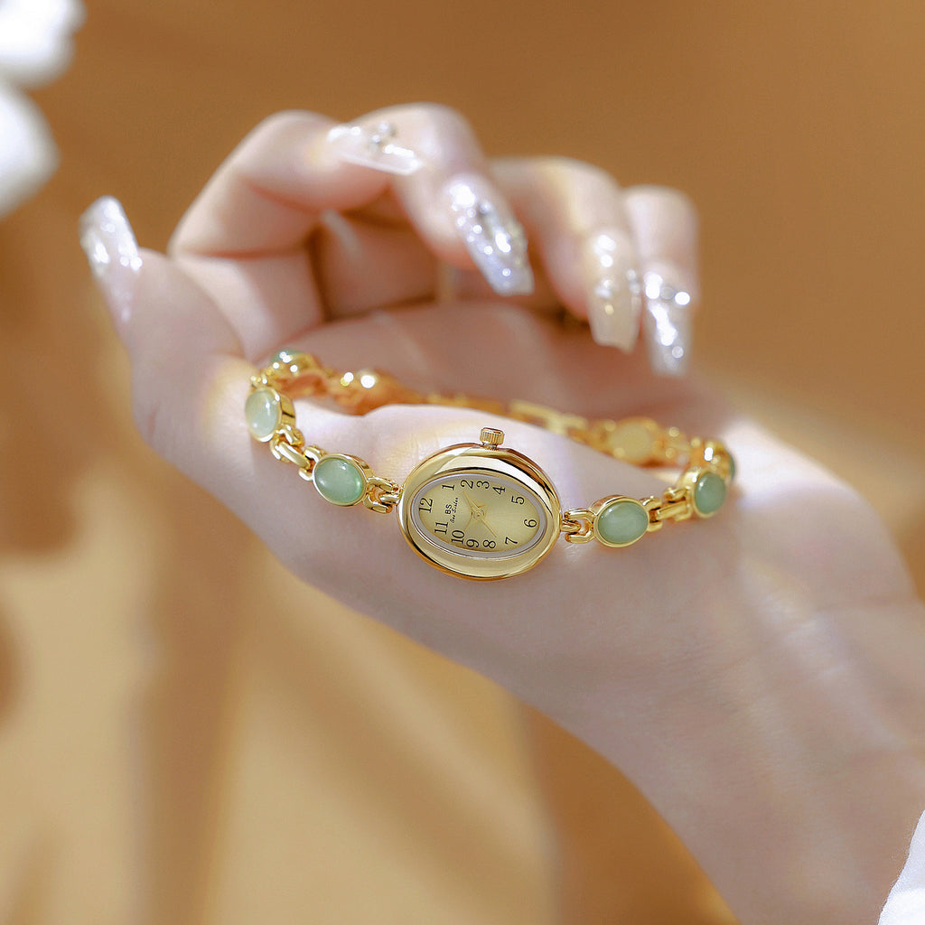 Sophisticated Oval Dial Stone Quartz Watch