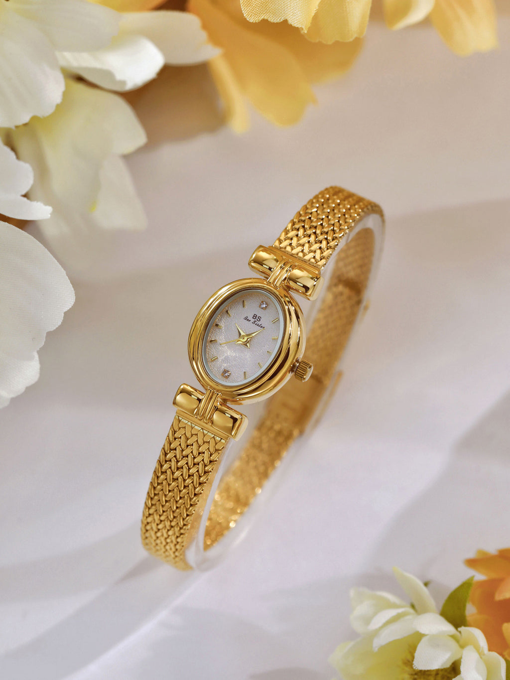 Oval Dial Diamond Accented Link Bracelet Watch