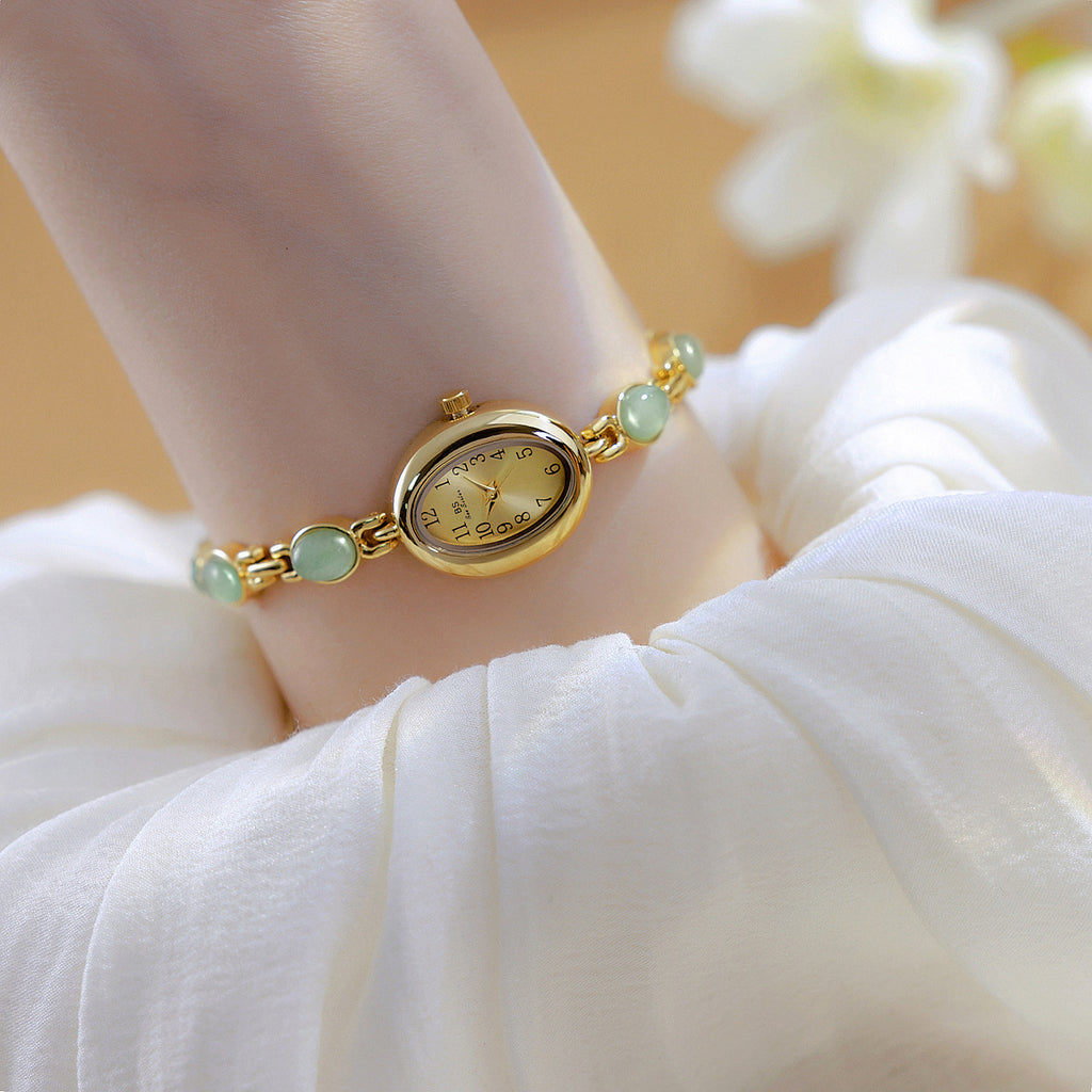 Sophisticated Oval Dial Stone Quartz Watch