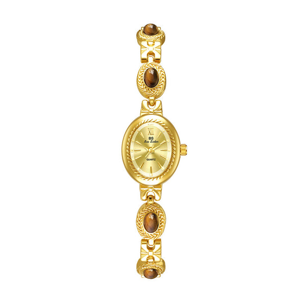 Oval Dial Gemstone Link Bracelet Watch