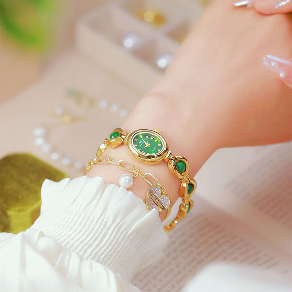 Oval Dial Pearl Link Bracelet Watch