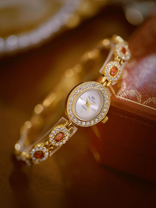 Oval Gemstone Crystal Link Bracelet Watch