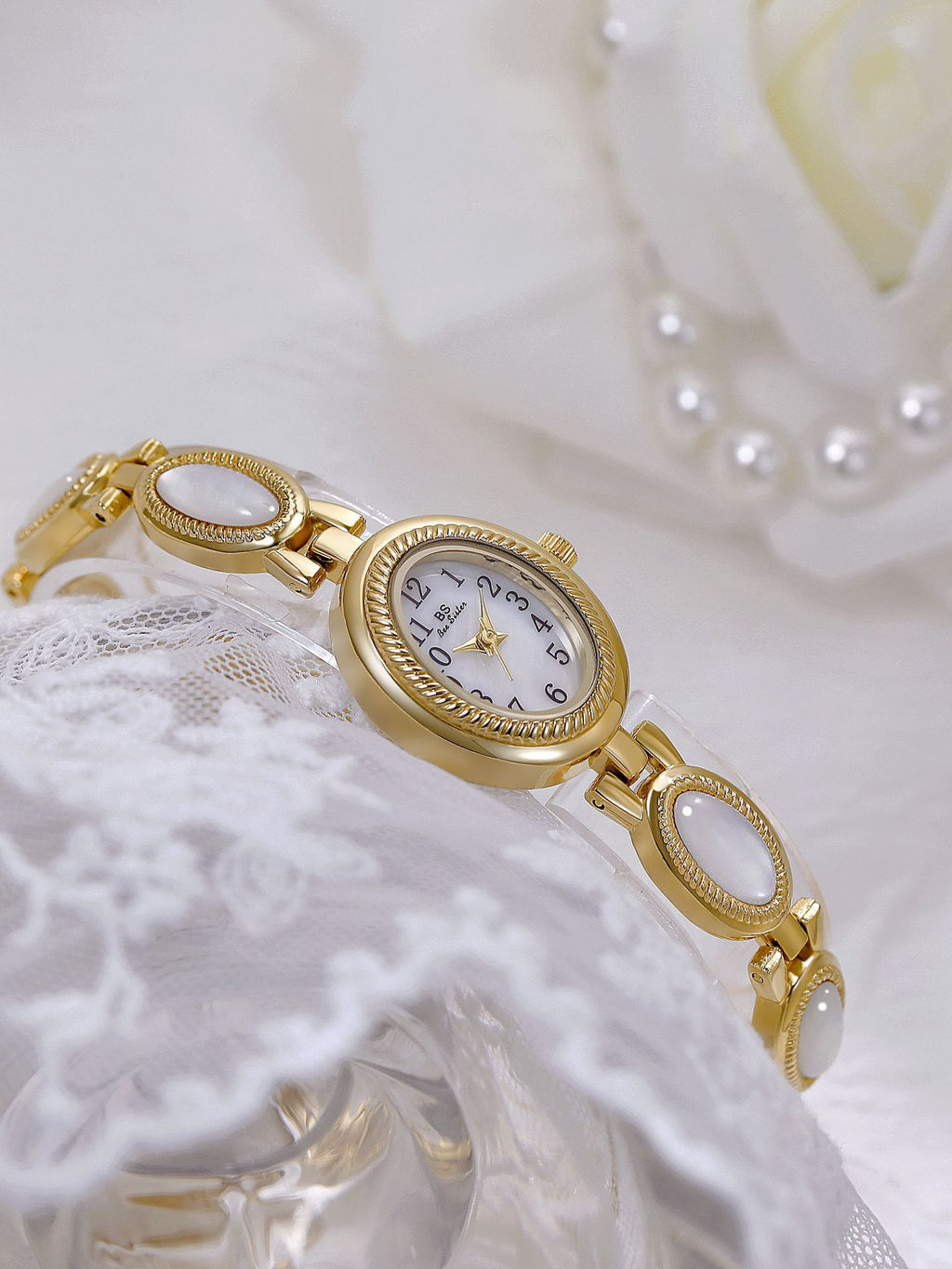 Oval Dial Gemstone Link Bracelet Watch