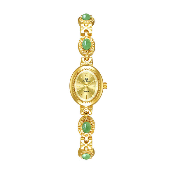 Oval Dial Gemstone Link Bracelet Watch