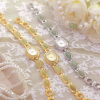 Oval Dial Green Gemstone Link Bracelet Watch
