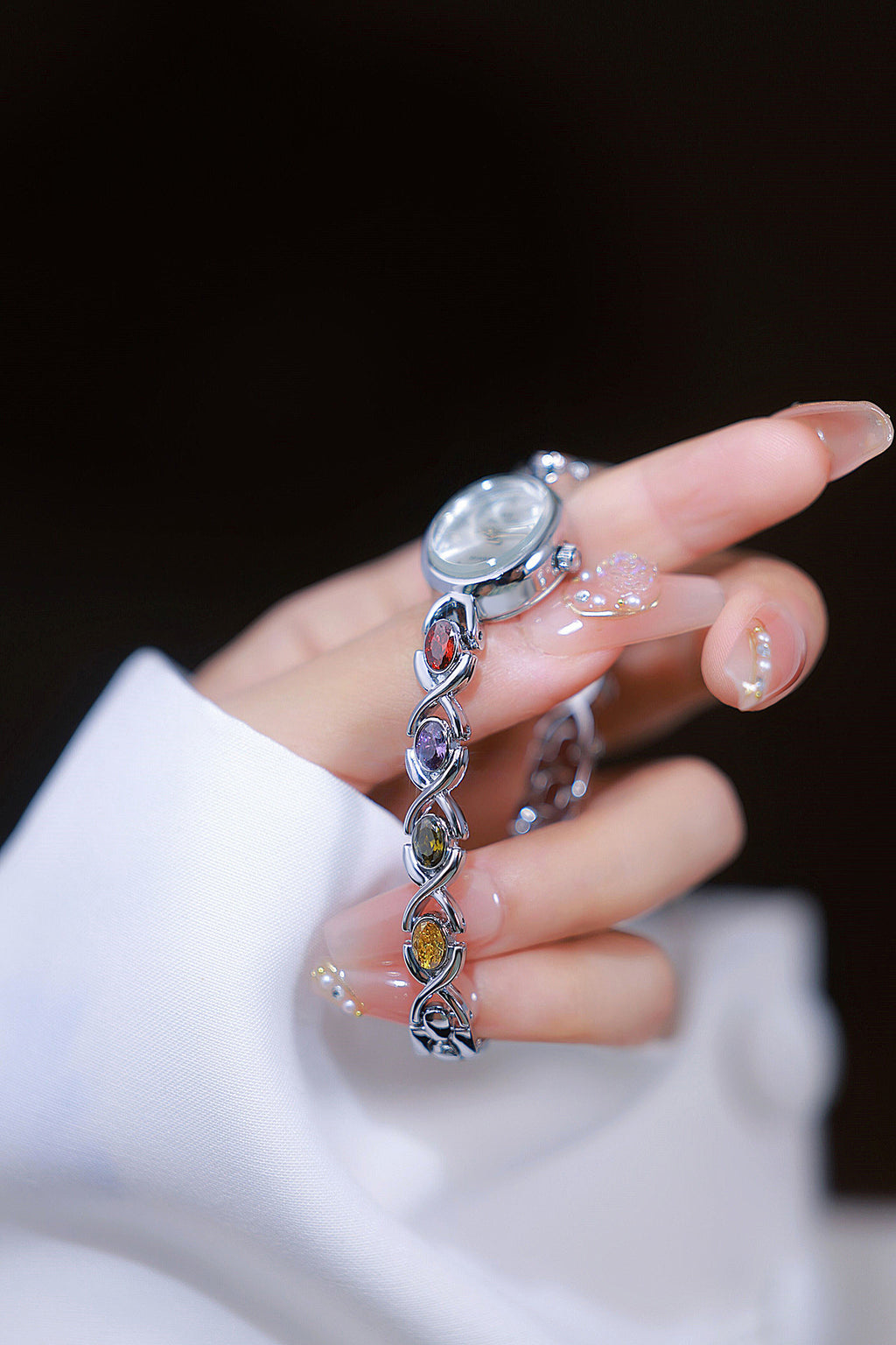 Oval Dial Multi-Gemstone Link Watch