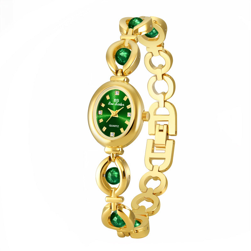 Oval Dial Pearl Link Bracelet Watch
