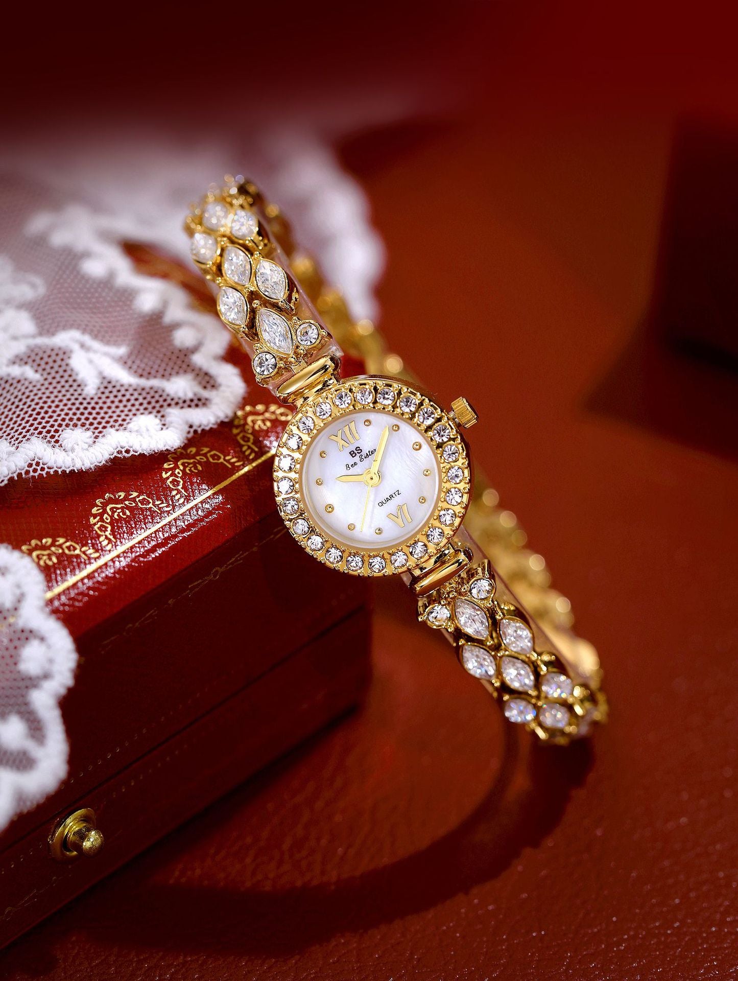 Luxury Quartz Watch with Crystal Embellishments