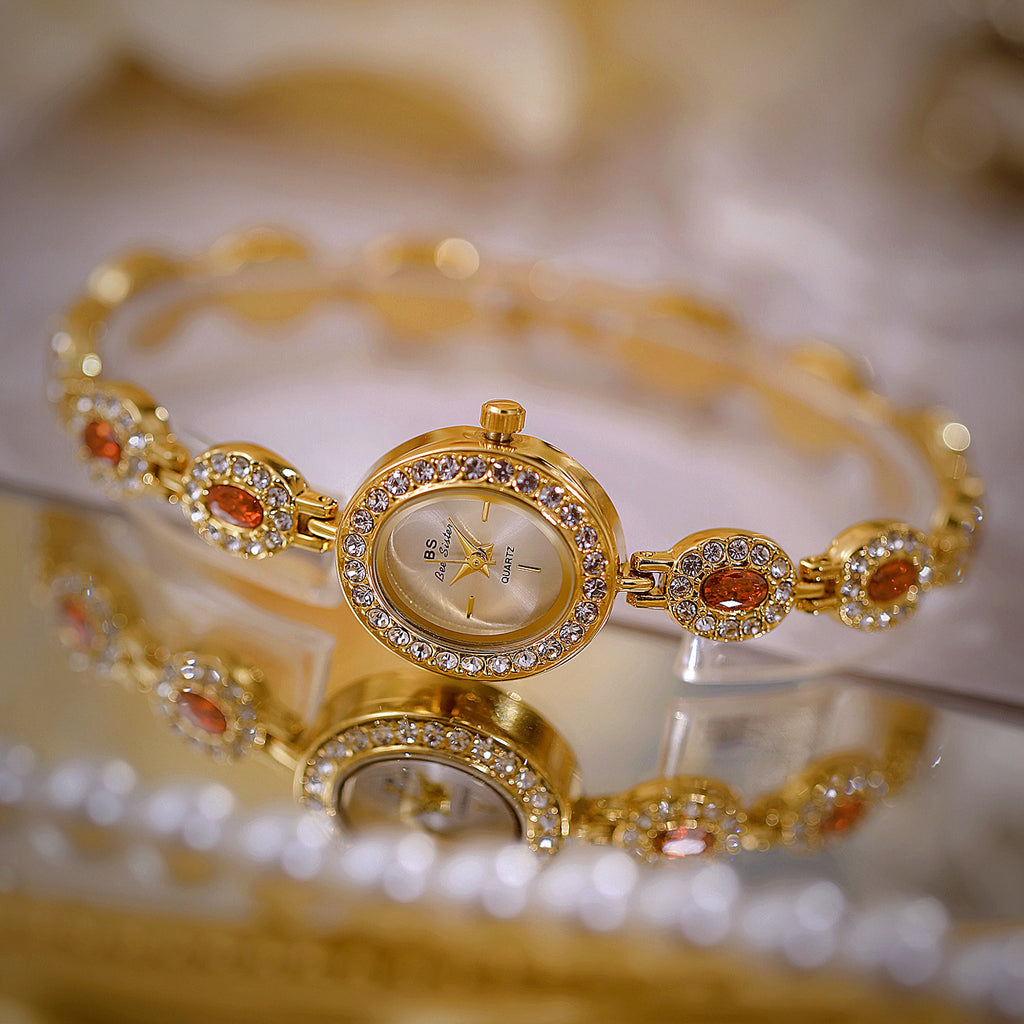 Oval Gemstone Crystal Link Bracelet Watch