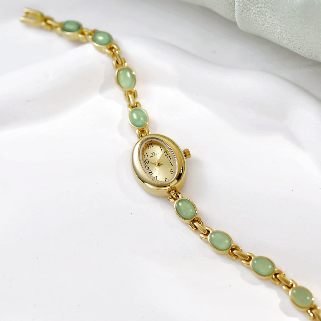 Sophisticated Oval Dial Stone Quartz Watch