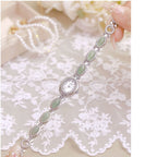 Oval Dial Green Gemstone Link Bracelet Watch