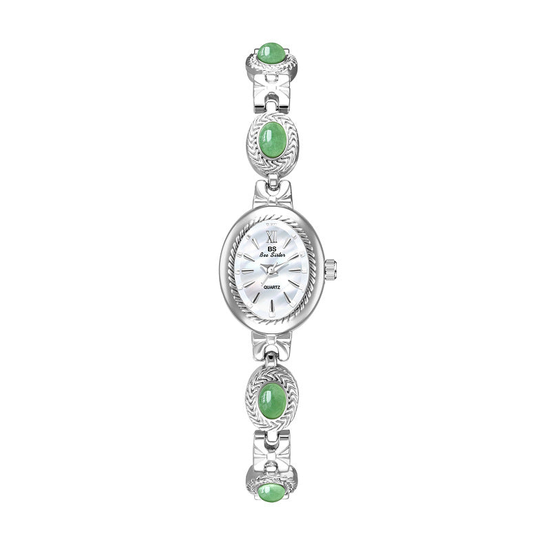 Oval Dial Gemstone Link Bracelet Watch