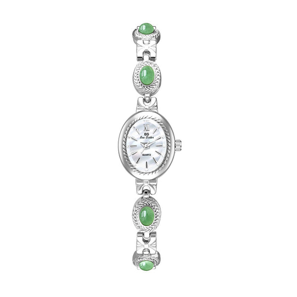Oval Dial Gemstone Link Bracelet Watch