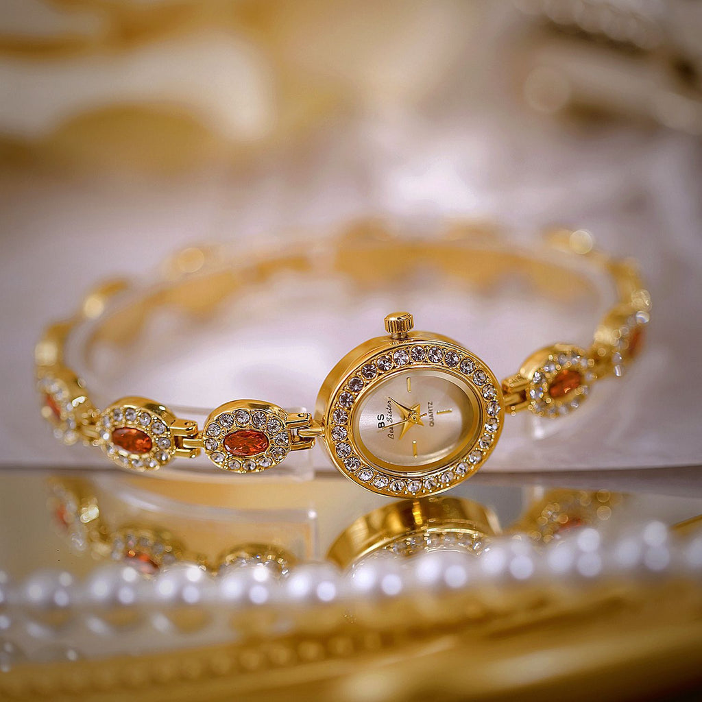 Oval Gemstone Crystal Link Bracelet Watch