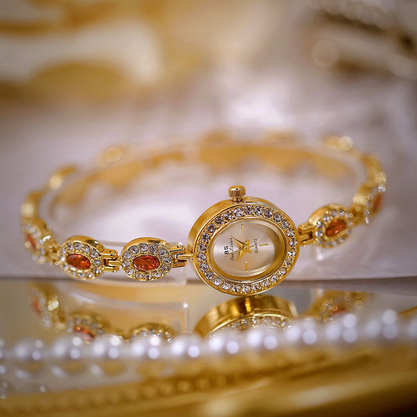 Oval Gemstone Crystal Link Bracelet Watch