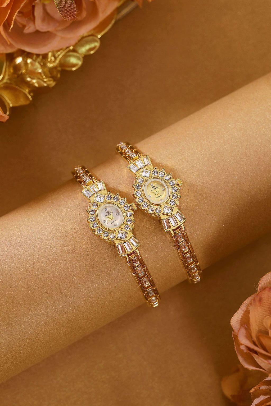 Crystal Flower Dial Link Bracelet Watch
