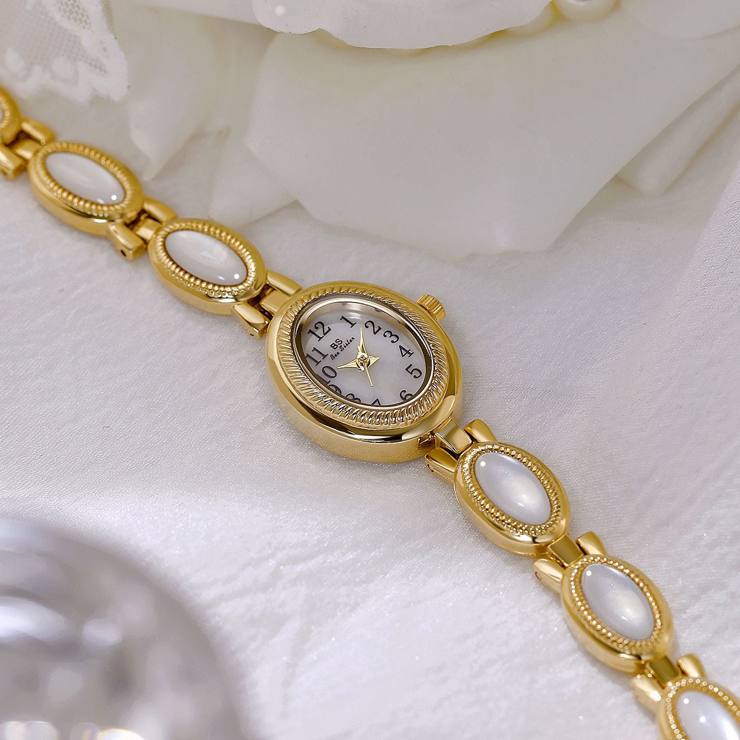 Oval Dial Gemstone Link Bracelet Watch
