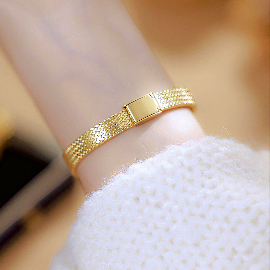 Oval Dial Diamond Accented Link Bracelet Watch