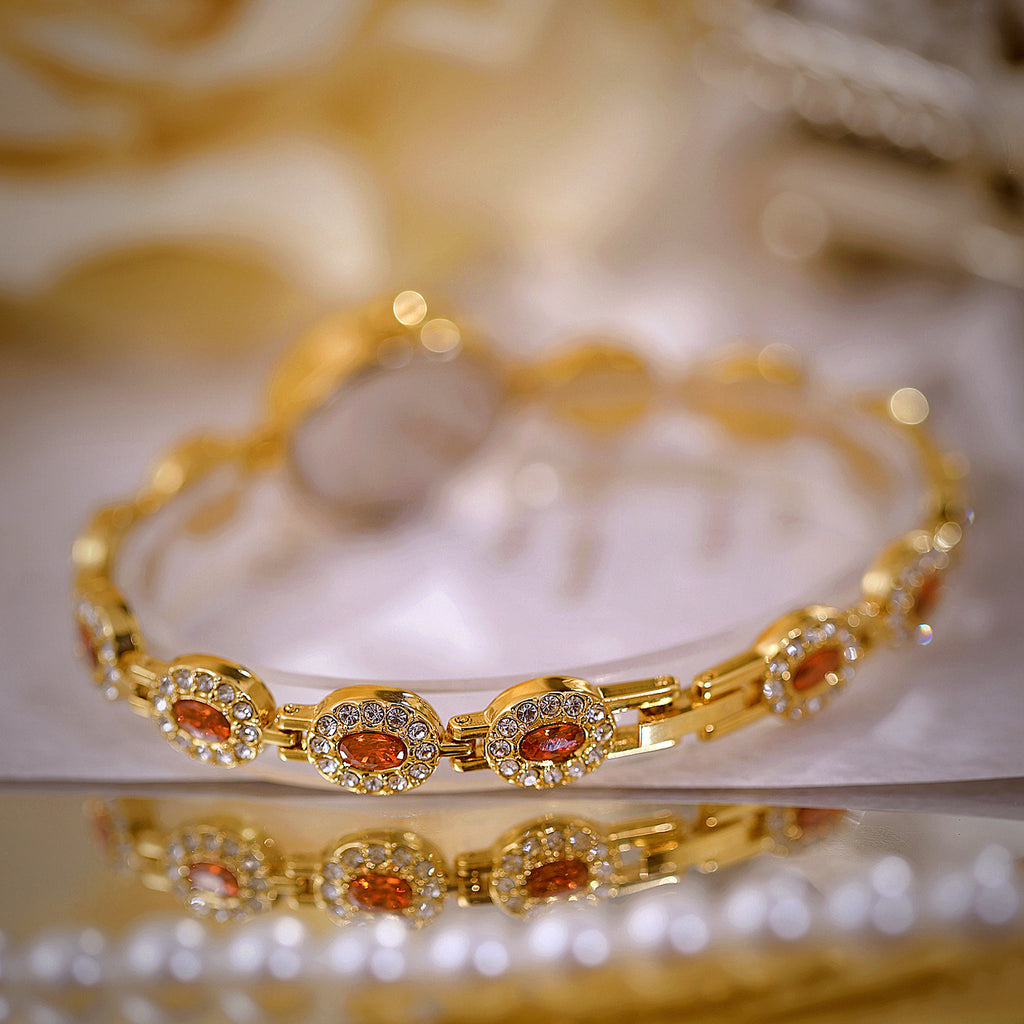 Oval Gemstone Crystal Link Bracelet Watch