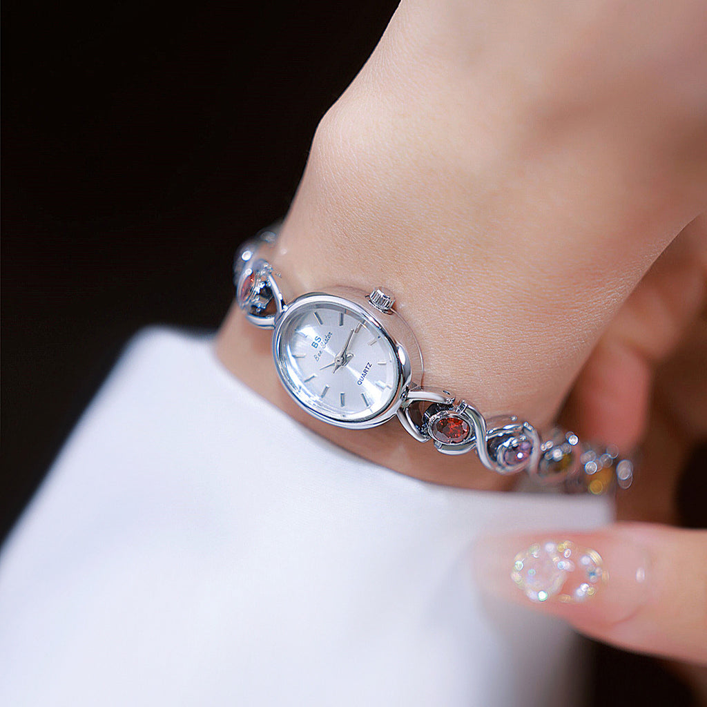 Oval Dial Multi-Gemstone Link Watch