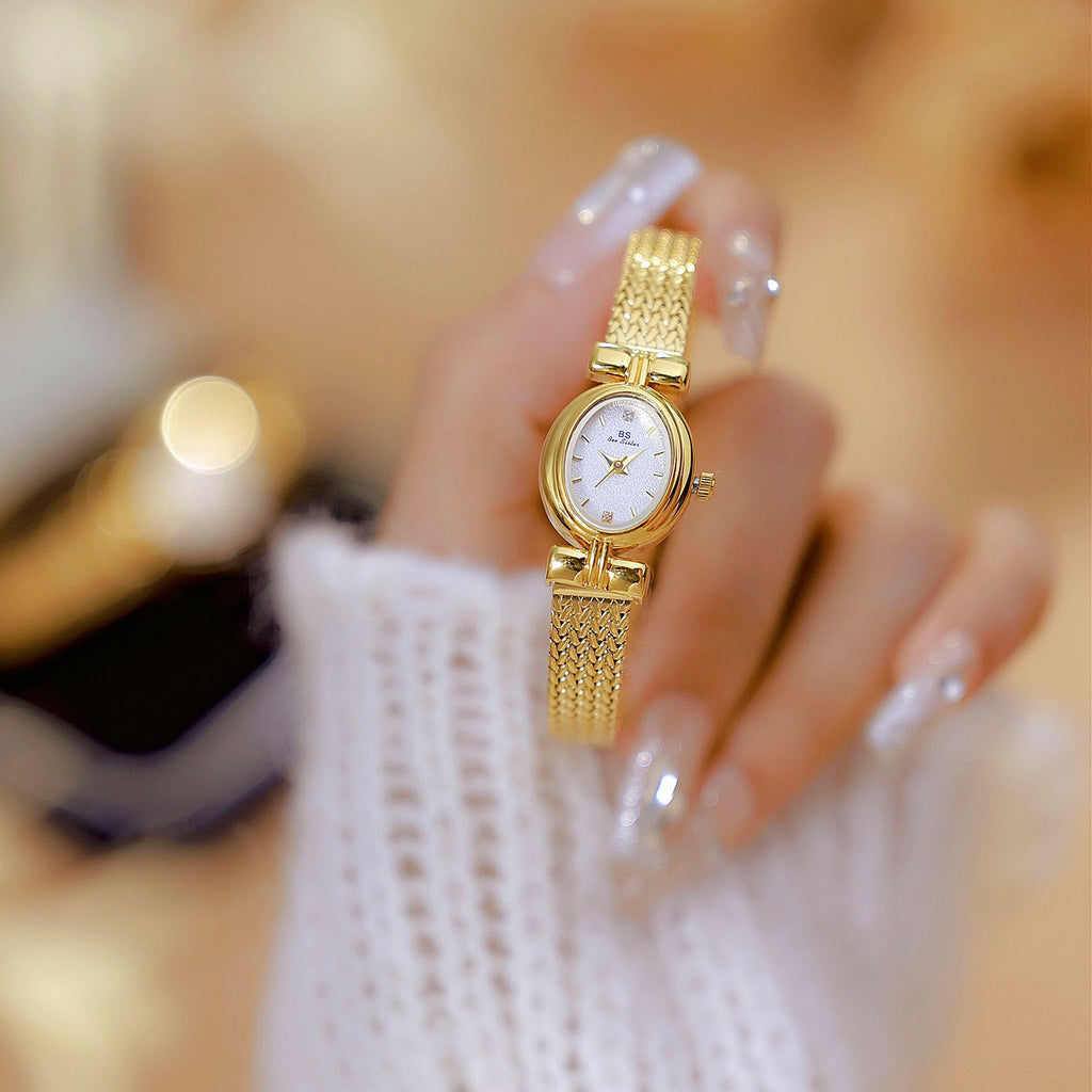 Oval Dial Diamond Accented Link Bracelet Watch