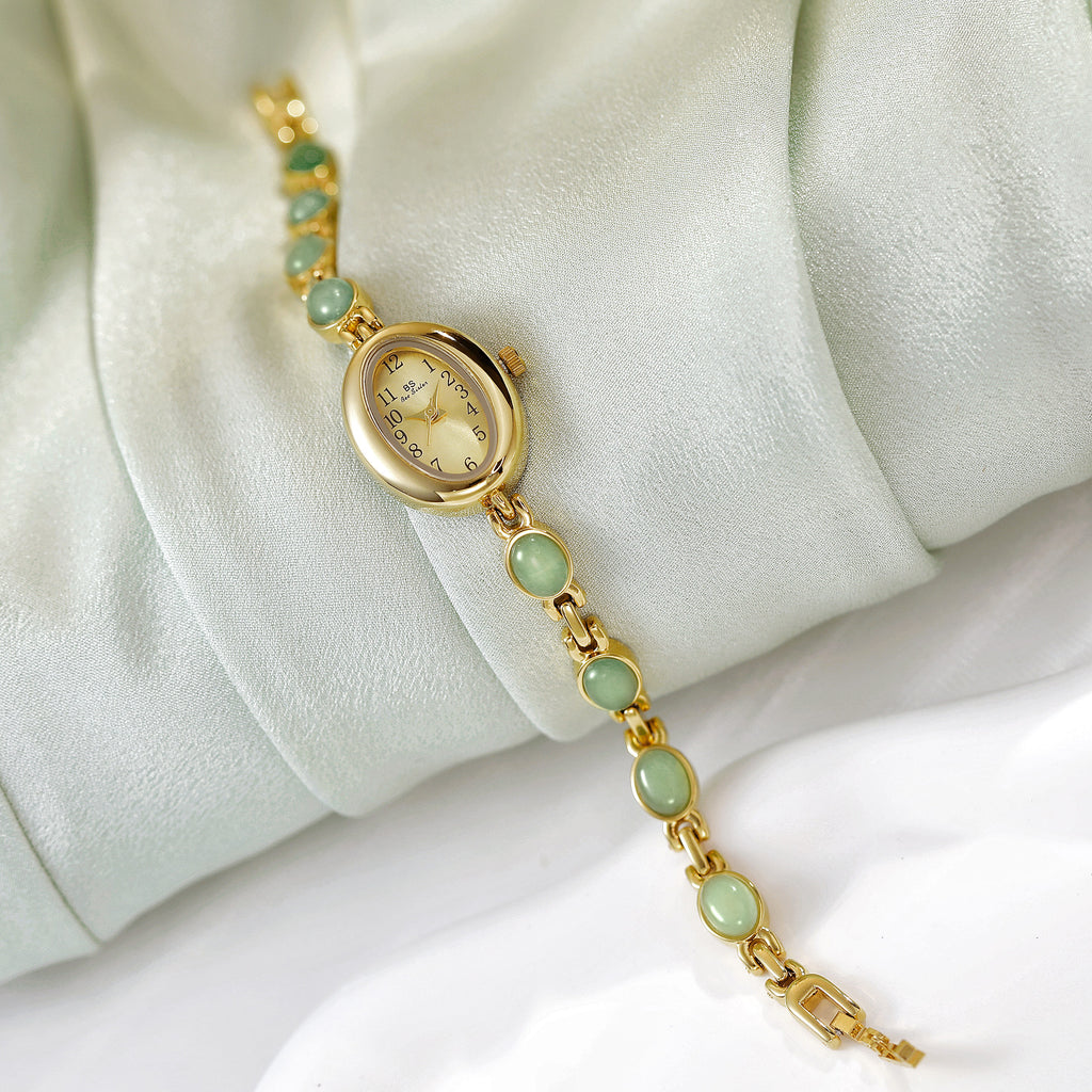 Sophisticated Oval Dial Stone Quartz Watch