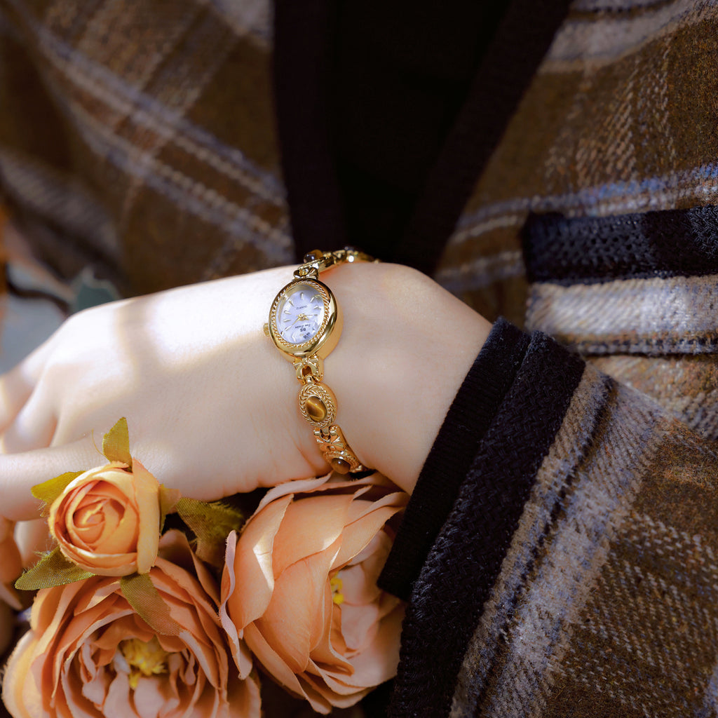 Oval Dial Gemstone Link Bracelet Watch