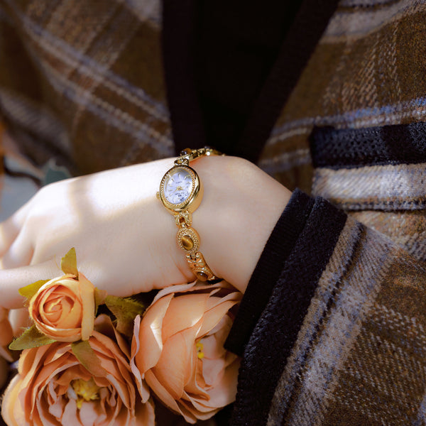 Oval Dial Gemstone Link Bracelet Watch