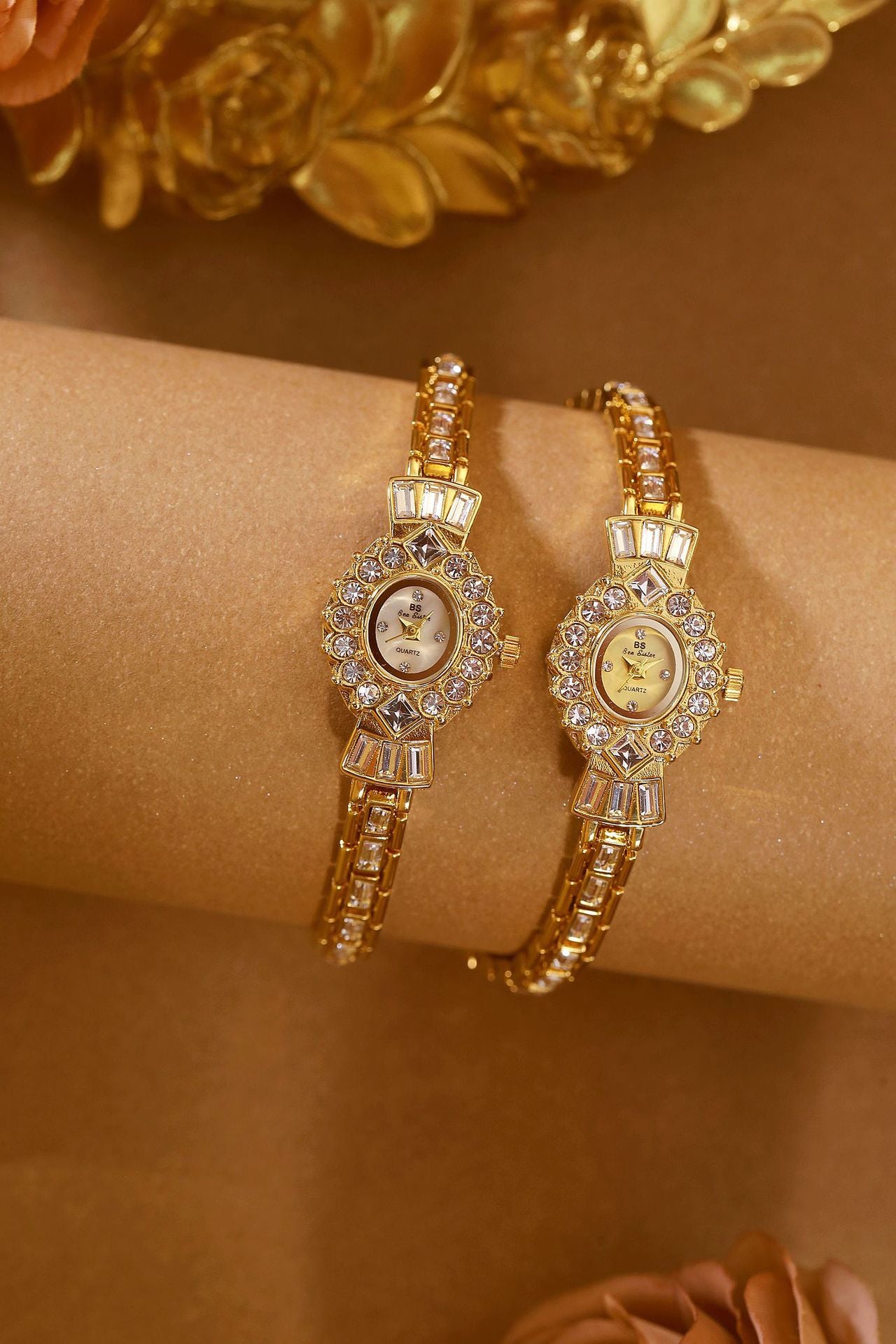 Crystal Flower Dial Link Bracelet Watch