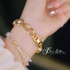 Oval Dial Pearl Link Bracelet Watch