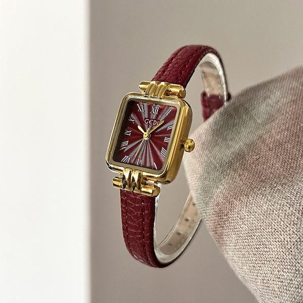 Square Roman Textured Dial Strap Watch