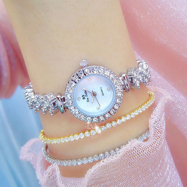 Round Crystal Bezel Floral Link Watch