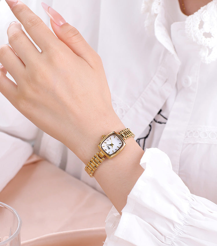 Gold Cushion Dial Colored Face Watch