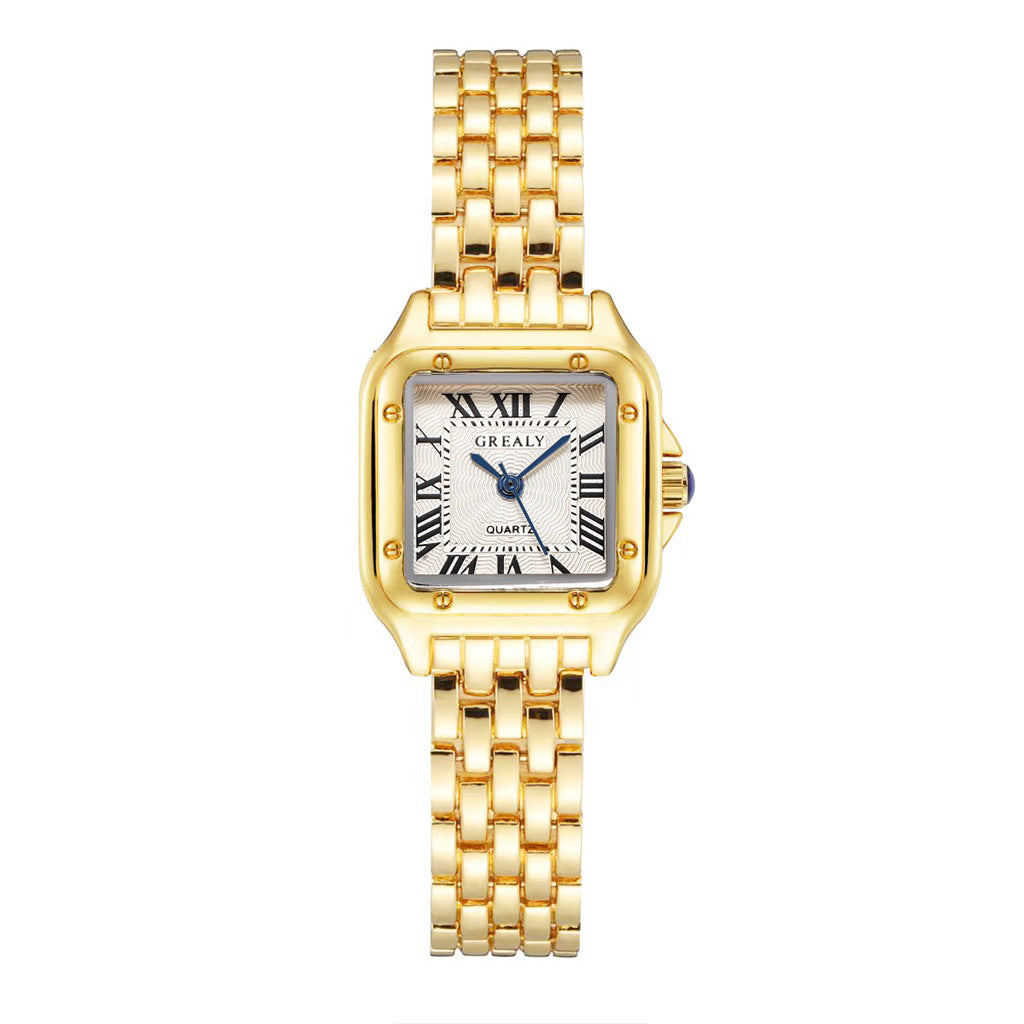 Gold Square Roman Dial Link Watch