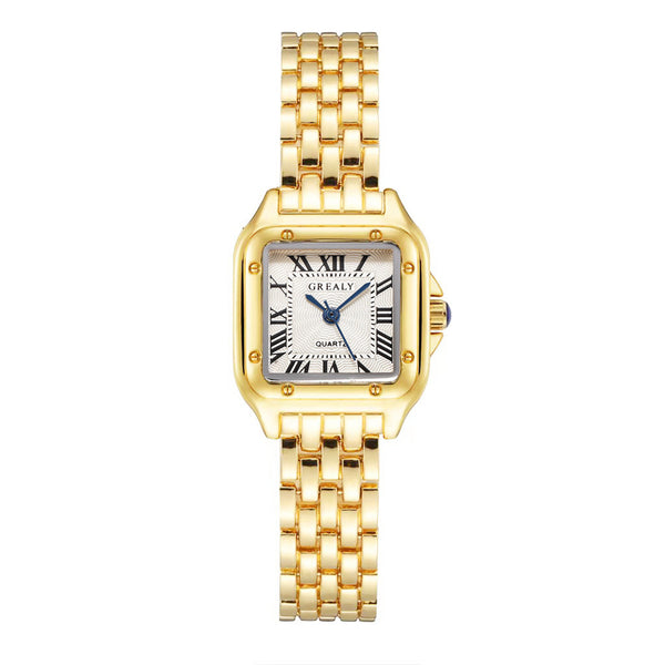 Gold Square Roman Dial Link Watch