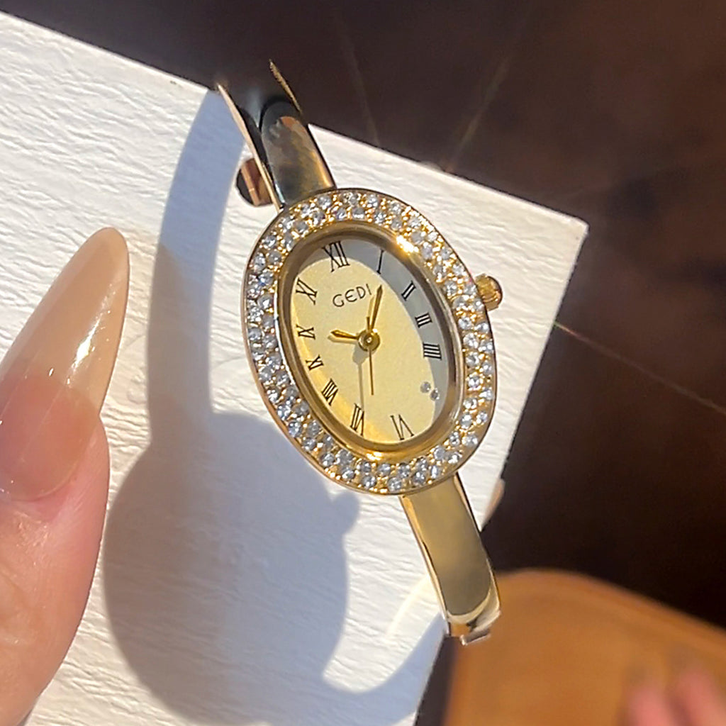 Oval Roman Crystal Bezel Bangle Watch
