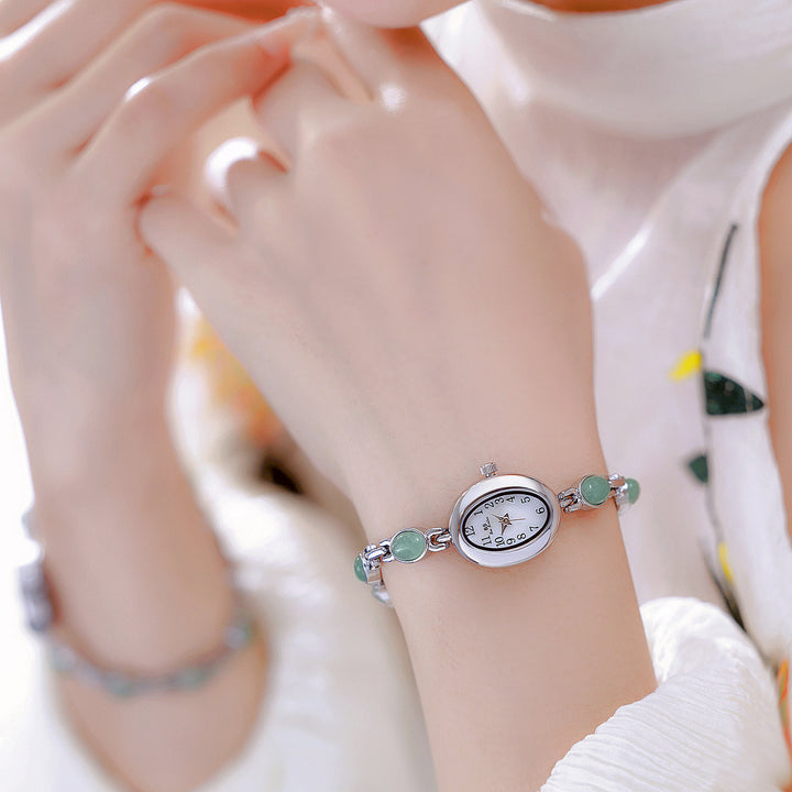 Sophisticated Oval Dial Stone Quartz Watch
