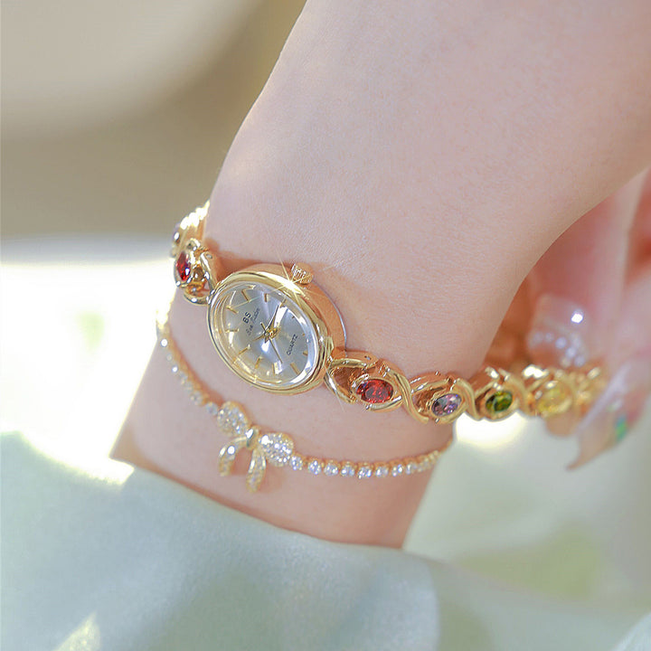 Oval Dial Multi-Gemstone Link Watch