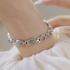 Oval Dial Green Gemstone Link Bracelet Watch