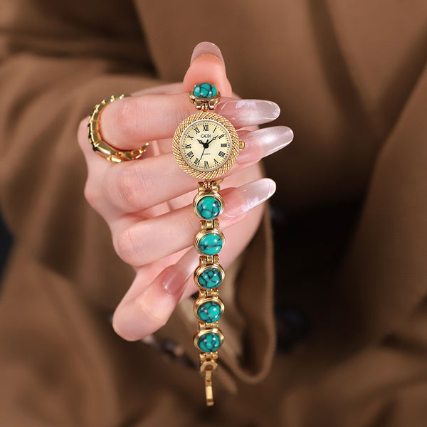 Textured Bezel Roman Dial Pearl Watch