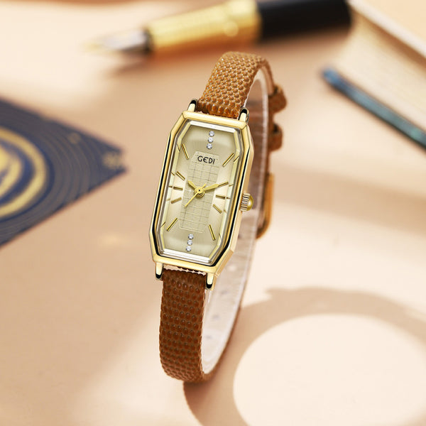 Gold Rectangular Crystal Accent Strap Watch