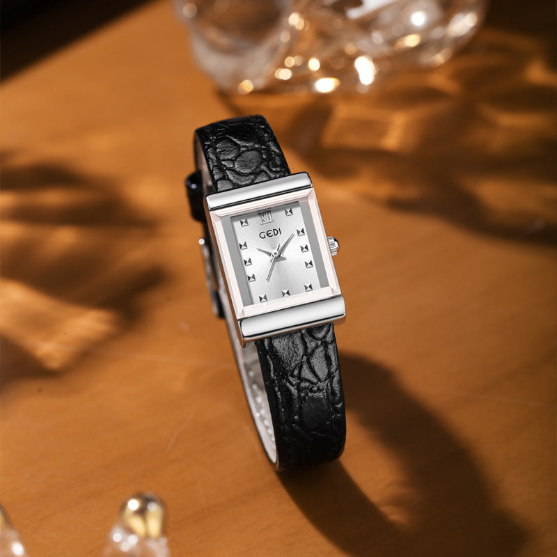 The Square Stud Dial Leather Watch