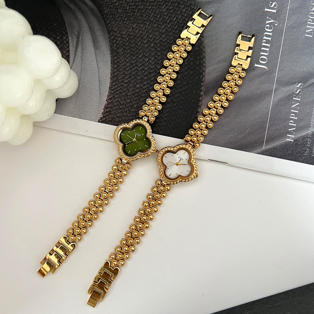Clover Dial Crystal Bezel Bracelet Watch