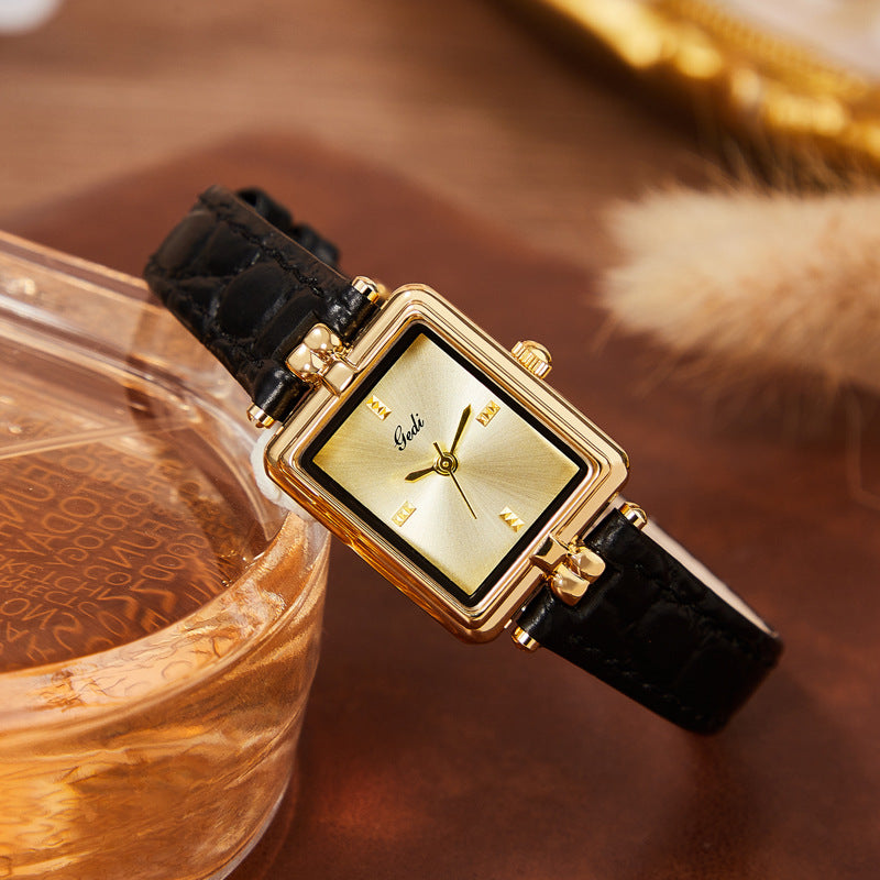 Square Minimal Dial Textured Strap Watch